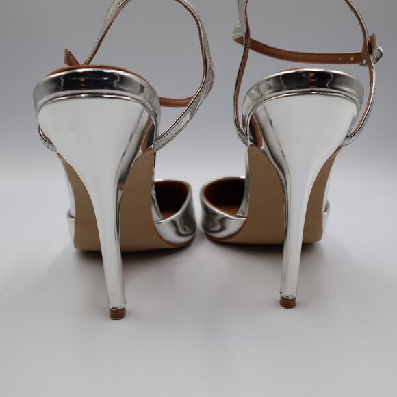 Steve Madden Pizzel Ankle Strap Stiletto Women's Size 8.5 Silver Chrome - Picture 4 of 9